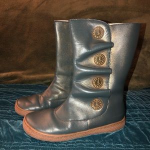 Livie & Luca girls sz 3 zip up boots blue/green with gold overlay